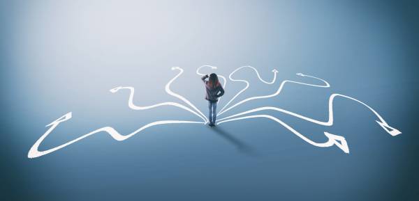 Person deciding which path to take.